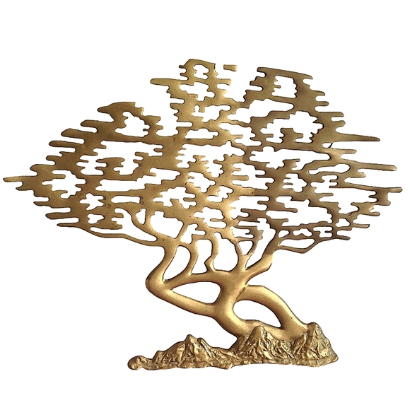 Vintage Mid Century Solid Brass Tree of Life Bonsai Tree Wall Decor